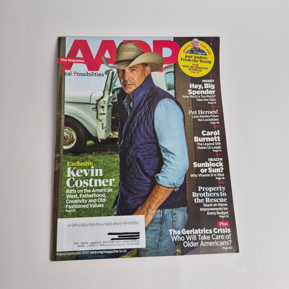 AARP Magazine August September 2020 Kevin Costner Yellowstone Cover Jose Andres